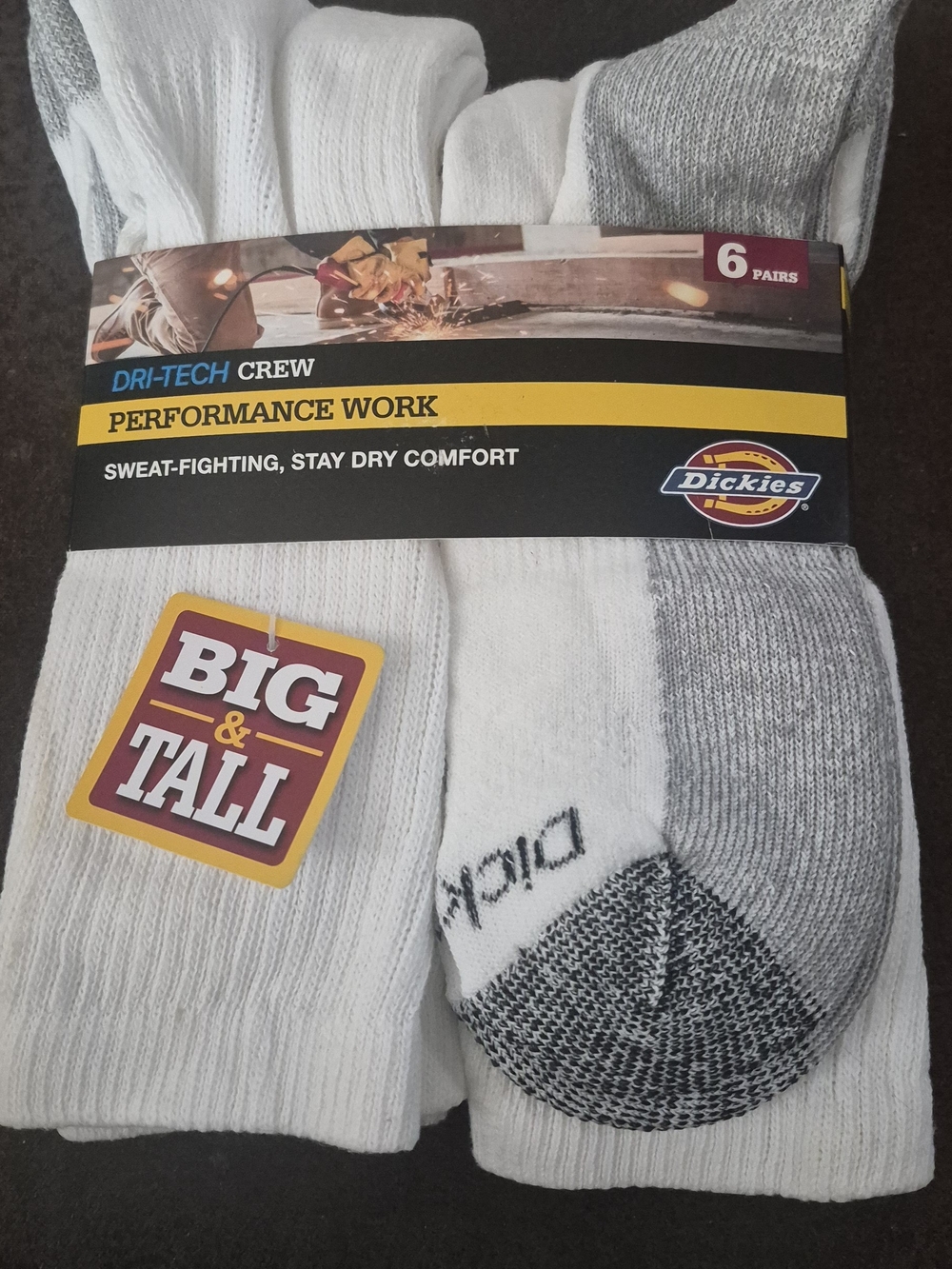 Dickies White & Gray Performance Crew Socks - 6 Pack